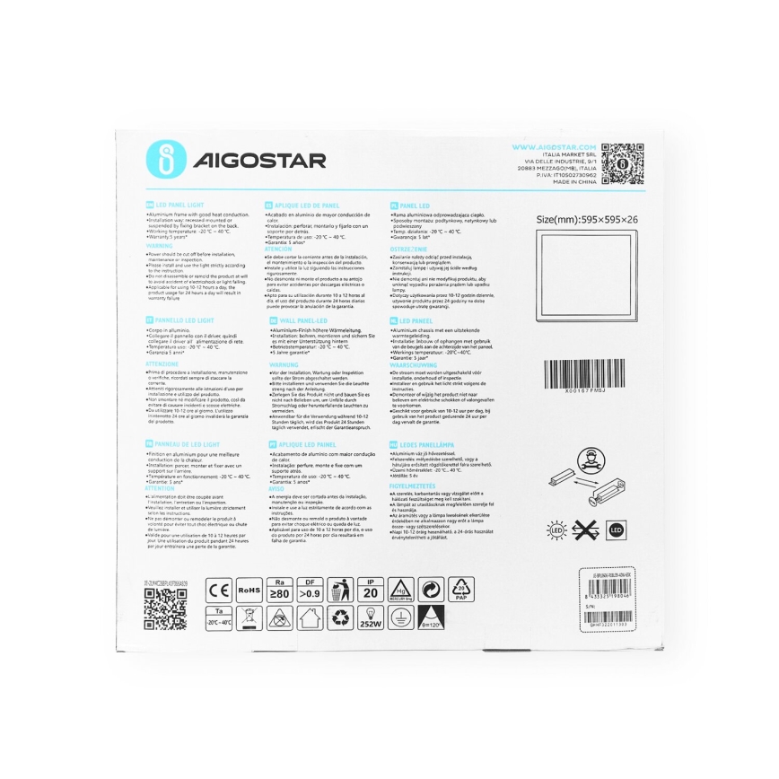 Aigostar - LED панел за окачен таван LED/40W/230V 6500K 60x60 см бял