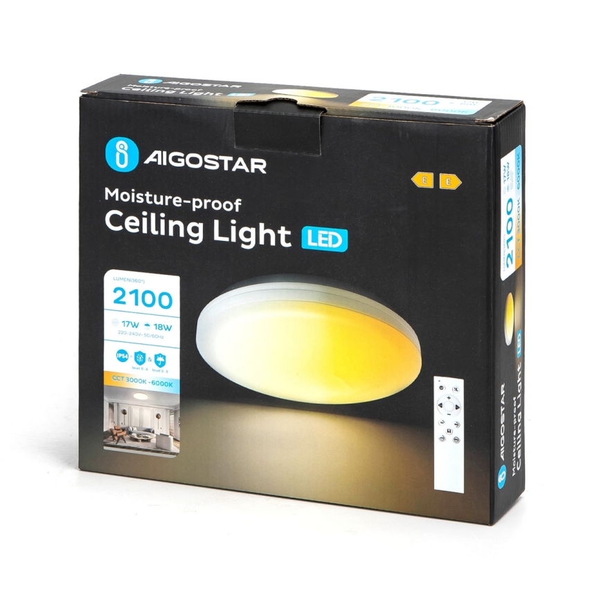 Aigostar - LED Димируем плафон за баня LED/18W/230V 3000-6000K IP54 + дистанционно управление