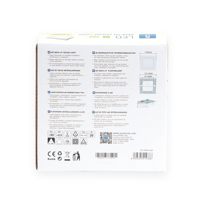 Aigostar - LED Плафон за повърхностен монтаж LED/6W/230V 12,2x12,2 см 3000K бял