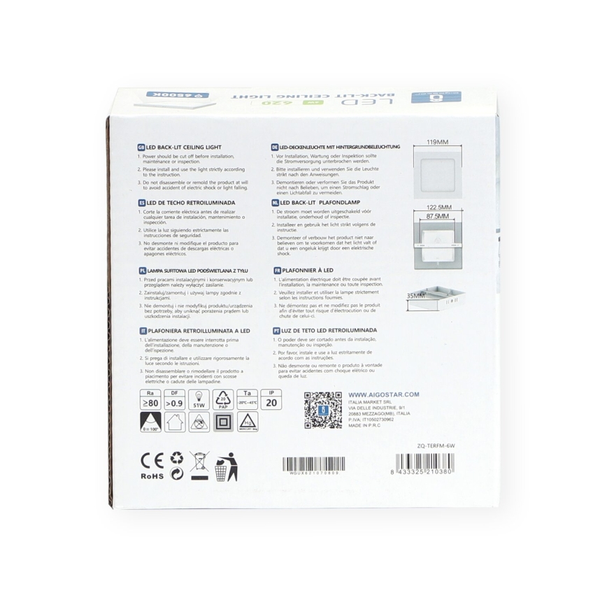 Aigostar - LED Плафон за повърхностен монтаж LED/6W/230V 12,2x12,2 см 6500K бял