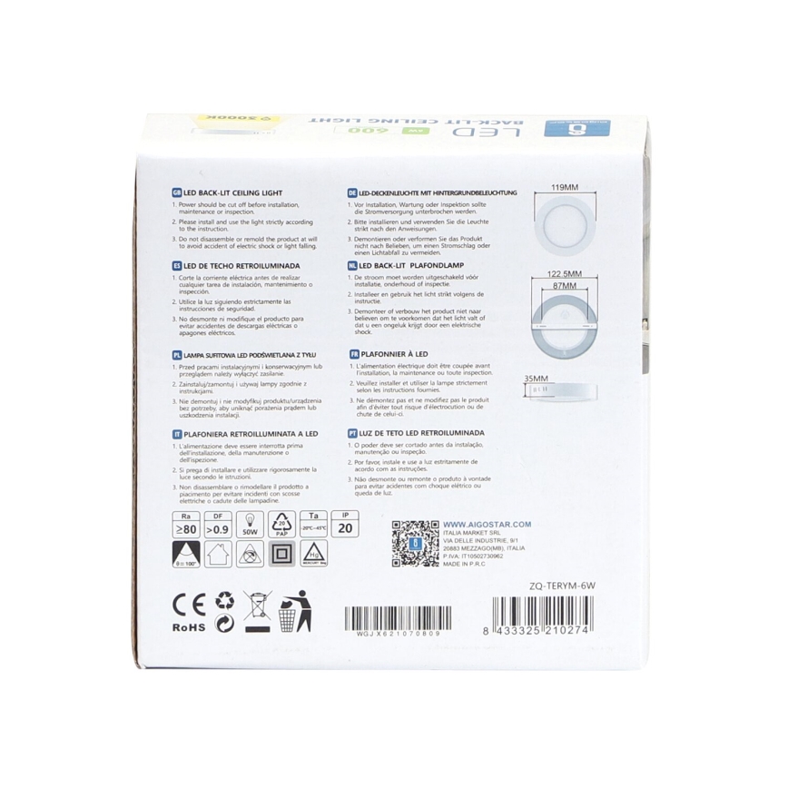 Aigostar - LED Плафон за повърхностен монтаж LED/6W/230V Ø 12,3 см 3000K бял