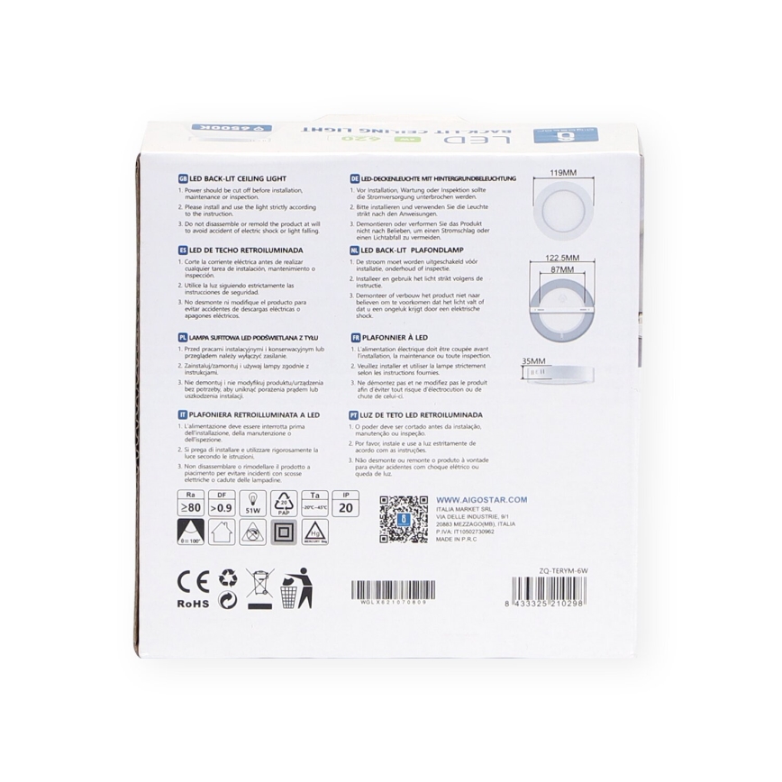 Aigostar - LED Плафон за повърхностен монтаж LED/6W/230V Ø 12,3 см 3000K бял
