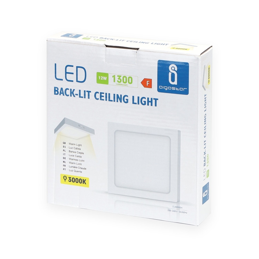 Aigostar - LED Плафониера LED/12W/230V 17,3x17,3 см 3000K бял