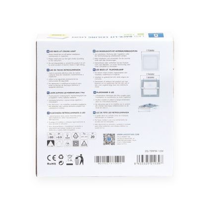 Aigostar - LED Плафониера LED/12W/230V 17,3x17,3 см 3000K бял