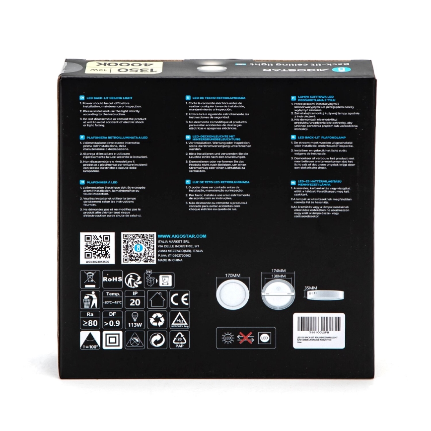 Aigostar - LED Плафониера LED/12W/230V Ø 17,4 см 4000K бял