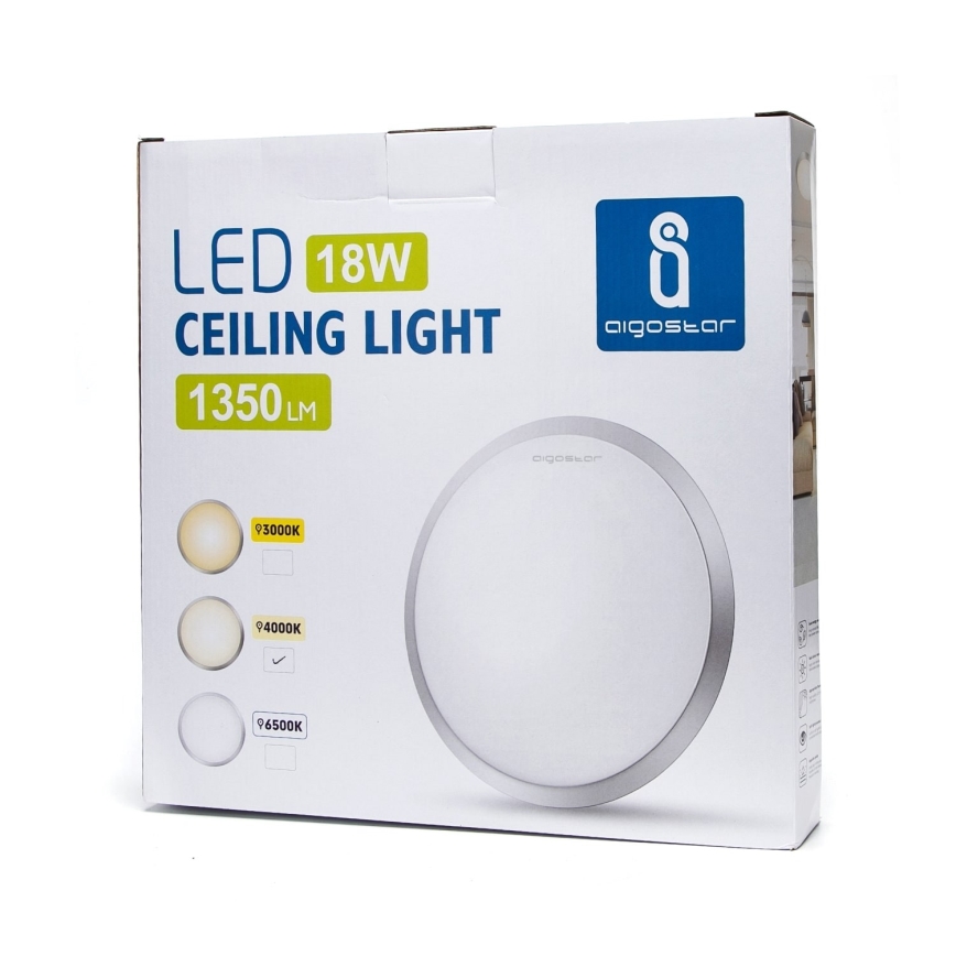 Aigostar - LED Плафониера LED/18W/230V 4000K матов хром