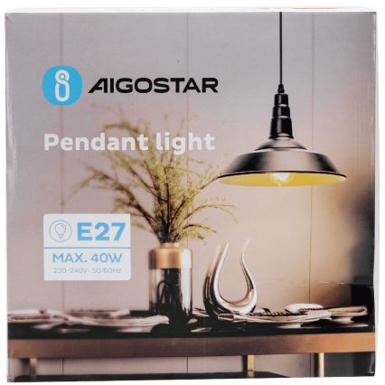 Aigostar - LED полилей на кабел 1xE27/60W/230V Ø 36 см черен