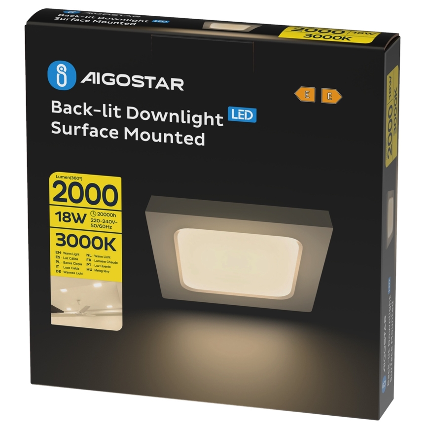Aigostar - LED повърхностно монтирано таванно осветително тяло LED/18W/230V 3000K 22,6x22,6 cm бяло