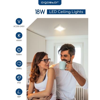Aigostar - LED повърхностно монтирано таванно осветително тяло LED/18W/230V 4000K 22,6x22,6 cm бяло