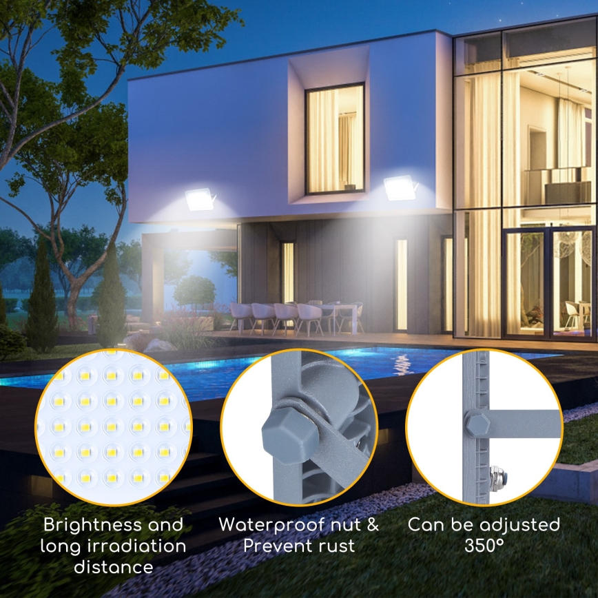 Aigostar - LED Прожектор LED/100W/230V сив 6500K IP65
