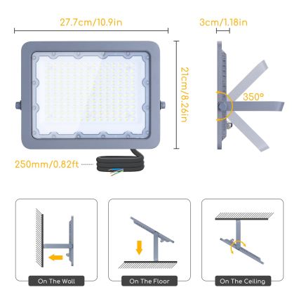Aigostar - LED Прожектор LED/100W/230V сив 6500K IP65