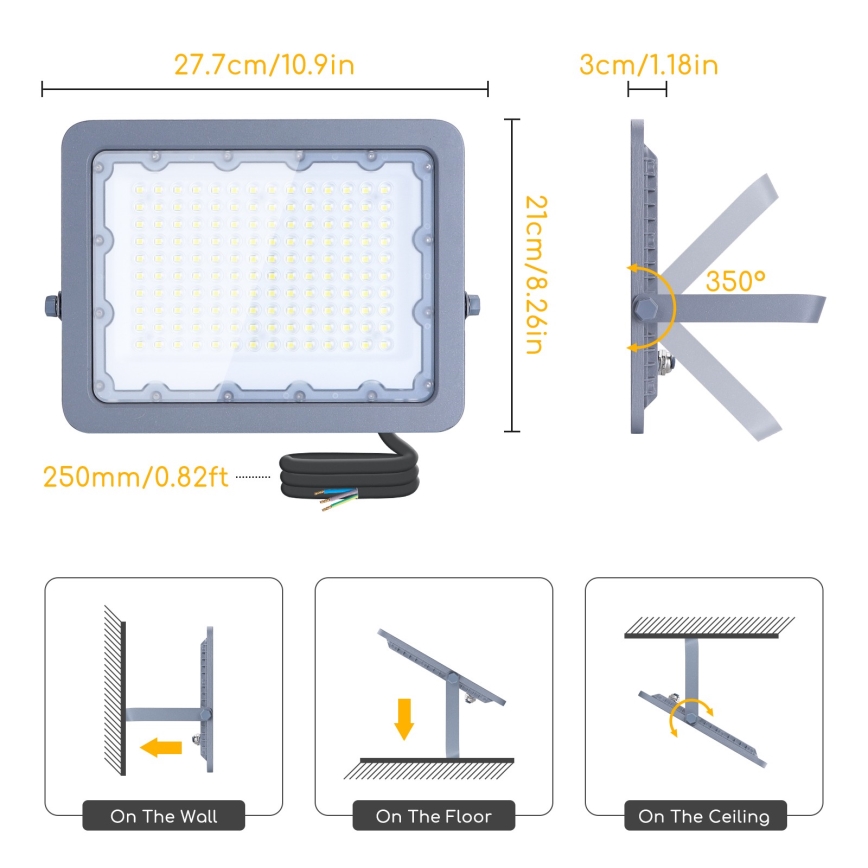 Aigostar - LED Прожектор LED/100W/230V сив 6500K IP65
