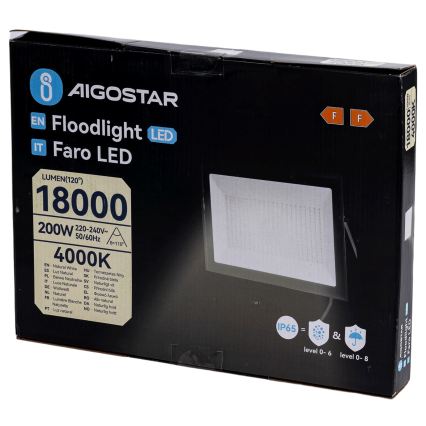 Aigostar - LED прожектор LED/200W/230V 4000K IP65 черен