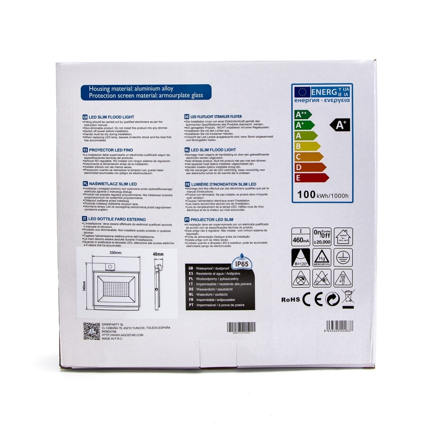 Aigostar - LED Прожектор със сензор LED/100W/230V 4000K IP65 бял