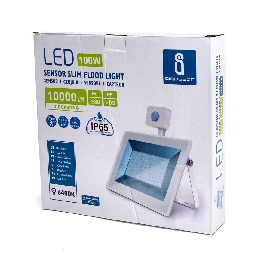 Aigostar - LED Прожектор със сензор LED/100W/230V 6400K IP65 бял