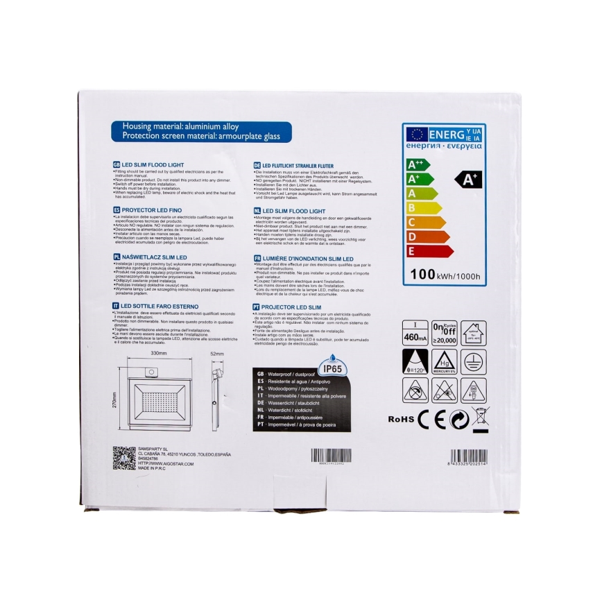 Aigostar - LED Прожектор със сензор LED/100W/230V 6400K IP65 бял