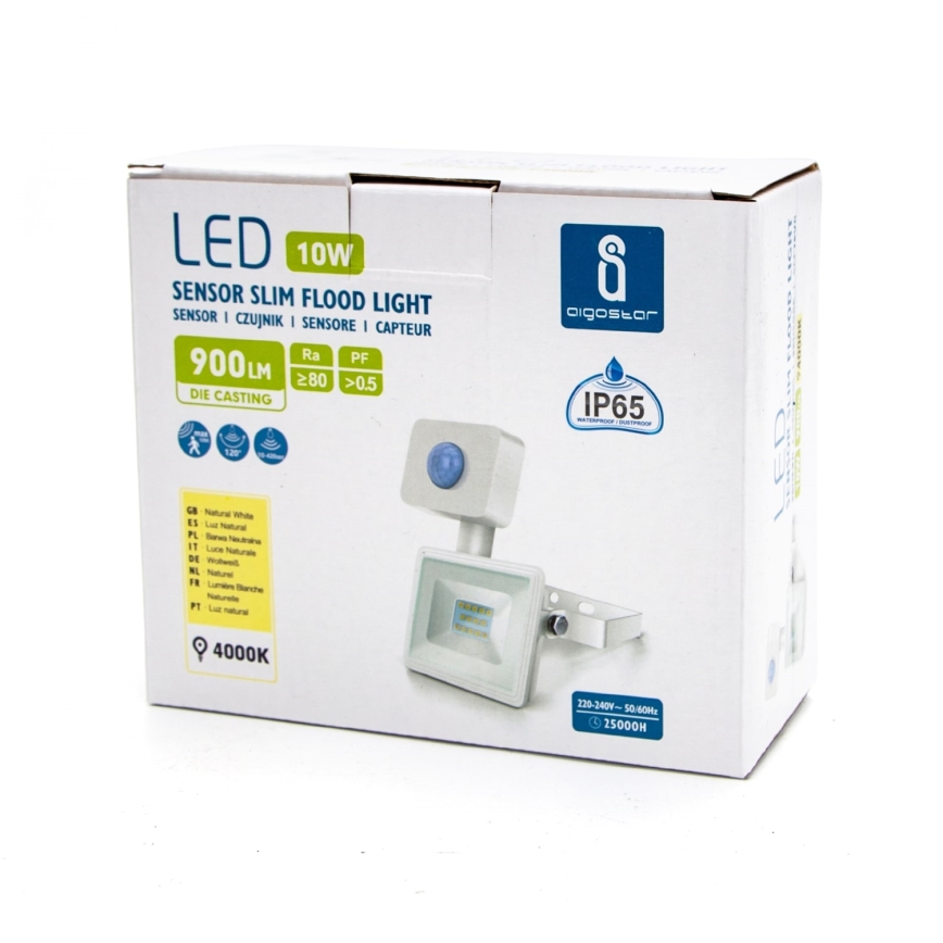 Aigostar - LED Прожектор със сензор LED/10W/230V 4000K IP65 бял