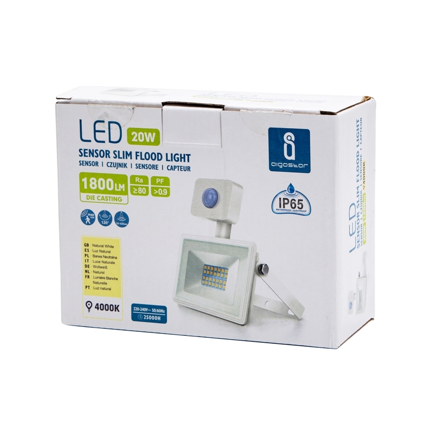 Aigostar - LED Прожектор със сензор LED/20W/230V 4000K IP65 бял
