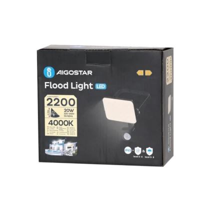 Aigostar - LED Прожектор със сензор LED/20W/230V 4000K IP65 черен