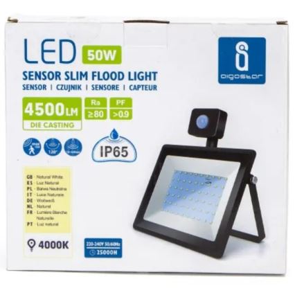 Aigostar - LED Прожектор със сензор LED/50W/230V 4000K IP65 черен
