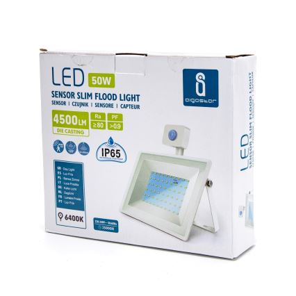 Aigostar - LED Прожектор със сензор LED/50W/230V 6400K IP65 бял