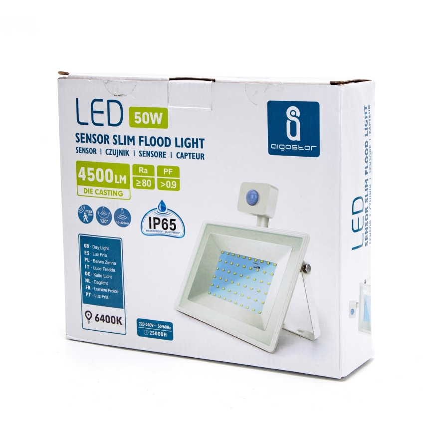 Aigostar - LED Прожектор със сензор LED/50W/230V 6400K IP65 бял