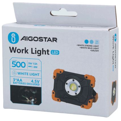 Aigostar - LED работна лампа LED/5W/3xAA 6500K IP44