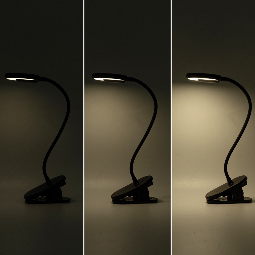 Aigostar - LED регулируема настолна лампа с клипс, презареждаема LED/3W/5V 1800mAh, черна