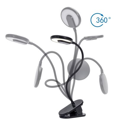 Aigostar - LED регулируема настолна лампа с клипс, презареждаема LED/3W/5V 1800mAh, черна