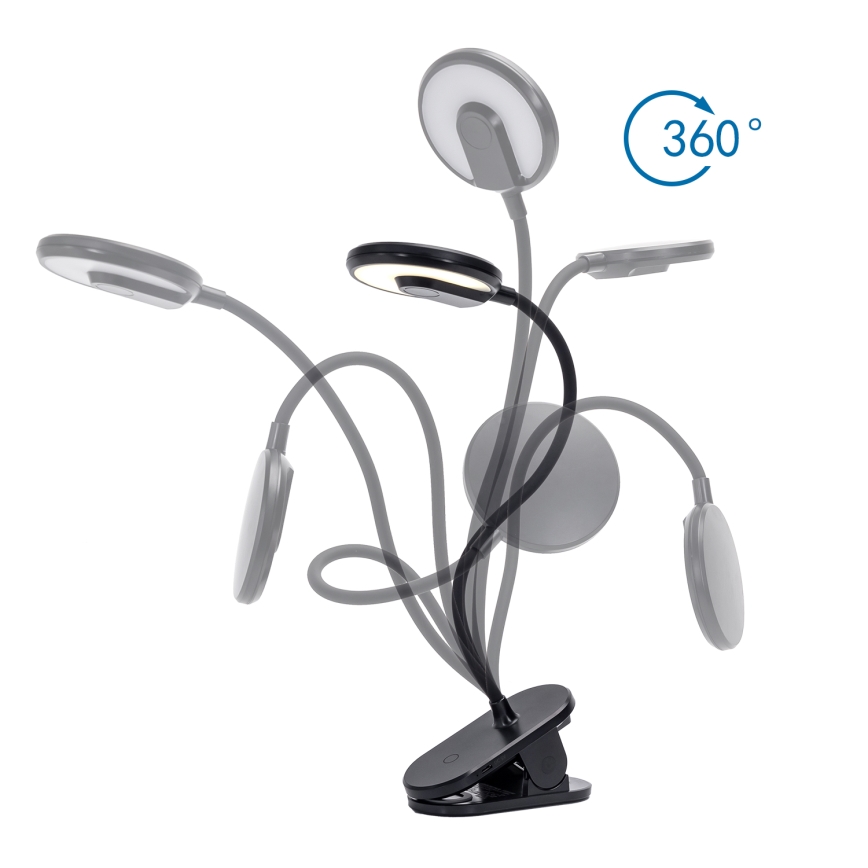 Aigostar - LED регулируема настолна лампа с клипс, презареждаема LED/3W/5V 1800mAh, черна