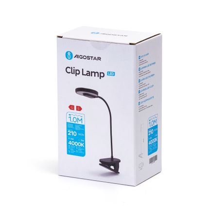 Aigostar - LED регулируема настолна лампа с клипс, презареждаема LED/3W/5V 1800mAh, черна
