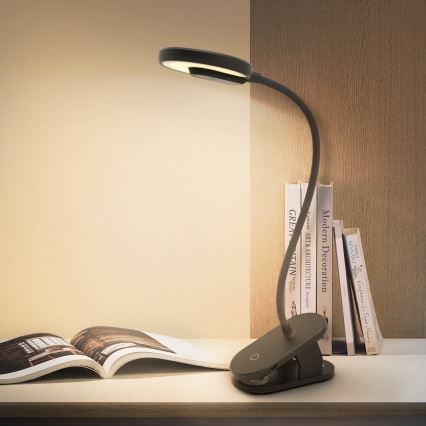 Aigostar - LED регулируема настолна лампа с клипс, презареждаема LED/3W/5V 1800mAh, черна