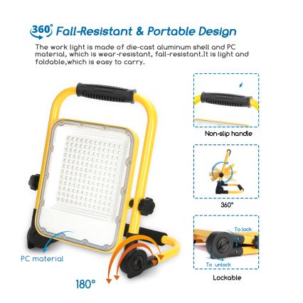 Aigostar - LED регулируем прожектор с акумулаторна батерия LED/100W/5V 6500K IP65 15000 mAh