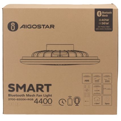 Aigostar - LED RGB Димируем плафон с вентилатор MESH LED/40W/230V 2700-6500K бял + дистанционно управление