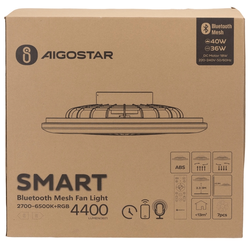 Aigostar - LED RGB Димируем плафон с вентилатор MESH LED/40W/230V 2700-6500K бял + дистанционно управление