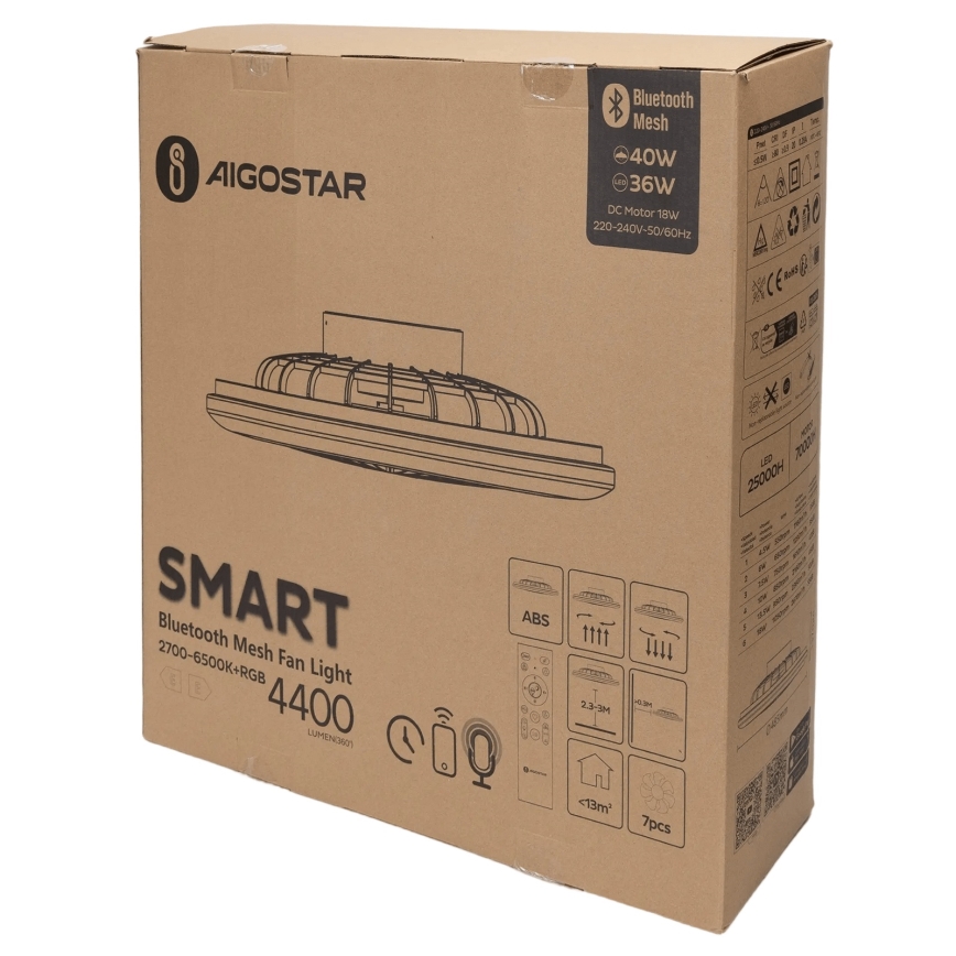 Aigostar - LED RGB Димируем плафон с вентилатор MESH LED/40W/230V 2700-6500K бял + дистанционно управление