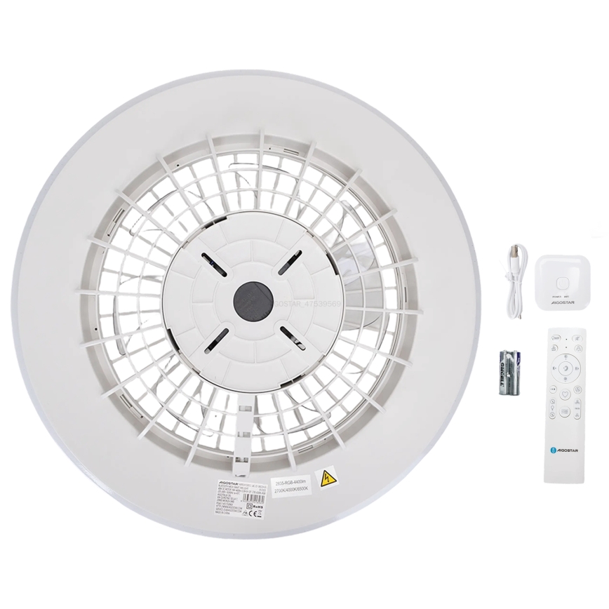 Aigostar - LED RGBW Димируем плафон с вентилатор LED/40W/230V 2700-6500K Ø 48,5 см бял + дистанционно управление