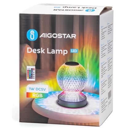 Aigostar - LED RGB Димируема акумулаторна настолна лампа LED/1W/5V 1800mAh 13,5 см + дистанционно управление