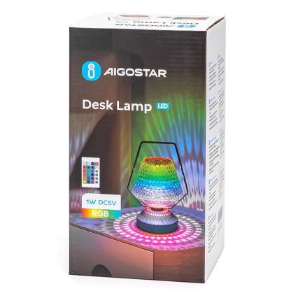 Aigostar - LED RGB Димируема акумулаторна настолна лампа LED/1W/5V 1800mAh 20 см + дистанционно управление