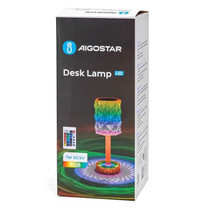 Aigostar - LED RGB Димируема акумулаторна настолна лампа LED/1W/5V 1800mAh 26 см + дистанционно управление