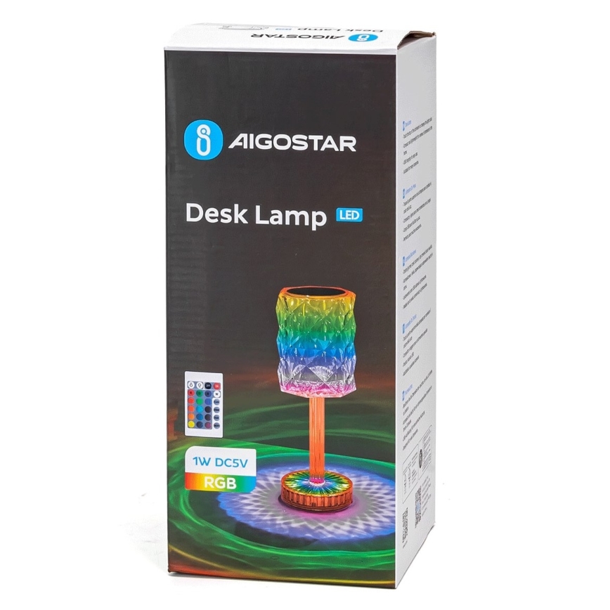 Aigostar - LED RGB Димируема акумулаторна настолна лампа LED/1W/5V 1800mAh 26 см + дистанционно управление