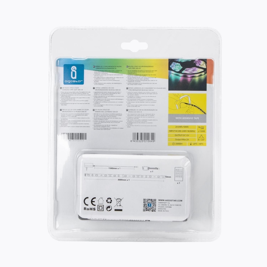 Aigostar - LED RGB Димируема екстериорна лента 3м LED/24W/12/230V IP65 + дистанционно
