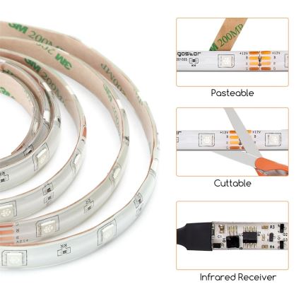 Aigostar - LED RGB димируема лента 5 m LED/24W/12/230V IP65 + дистанционно управление
