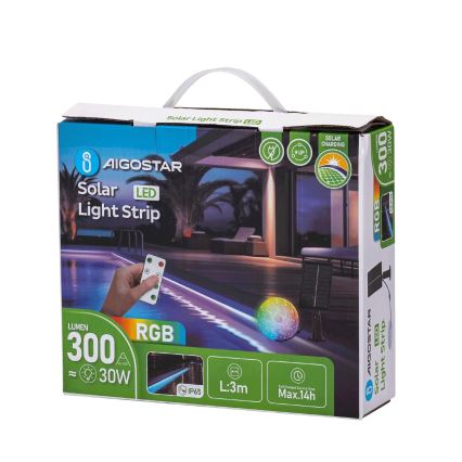 Aigostar - LED RGB Димируема соларна лента LED/1,6W/3,2V 5 m IP65 + дистанционно управление