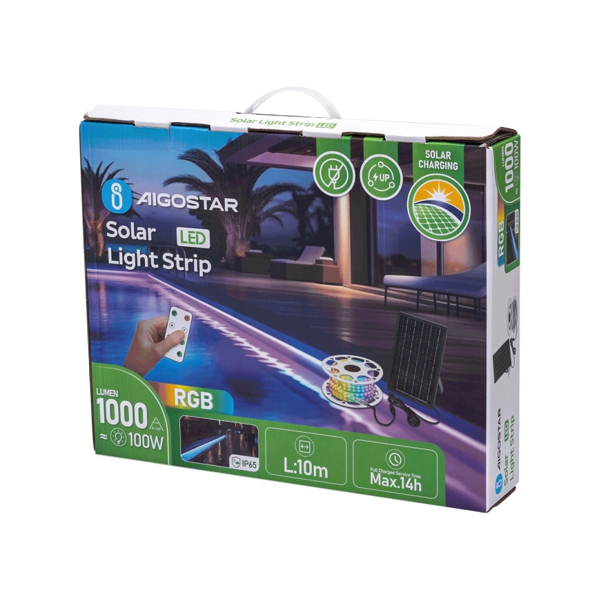 Aigostar - LED RGB Димируема соларна лента LED/10W/3,2V 10 m IP65 + дистанционно управление