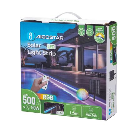 Aigostar - LED RGB Димируема соларна лента LED/5W/3,2V 5+2m IP65 4000 mAh + дистанционно управление