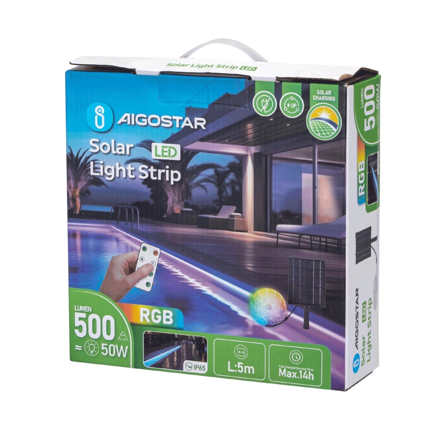 Aigostar - LED RGB Димируема соларна лента LED/5W/3,2V 5+2m IP65 4000 mAh + дистанционно управление