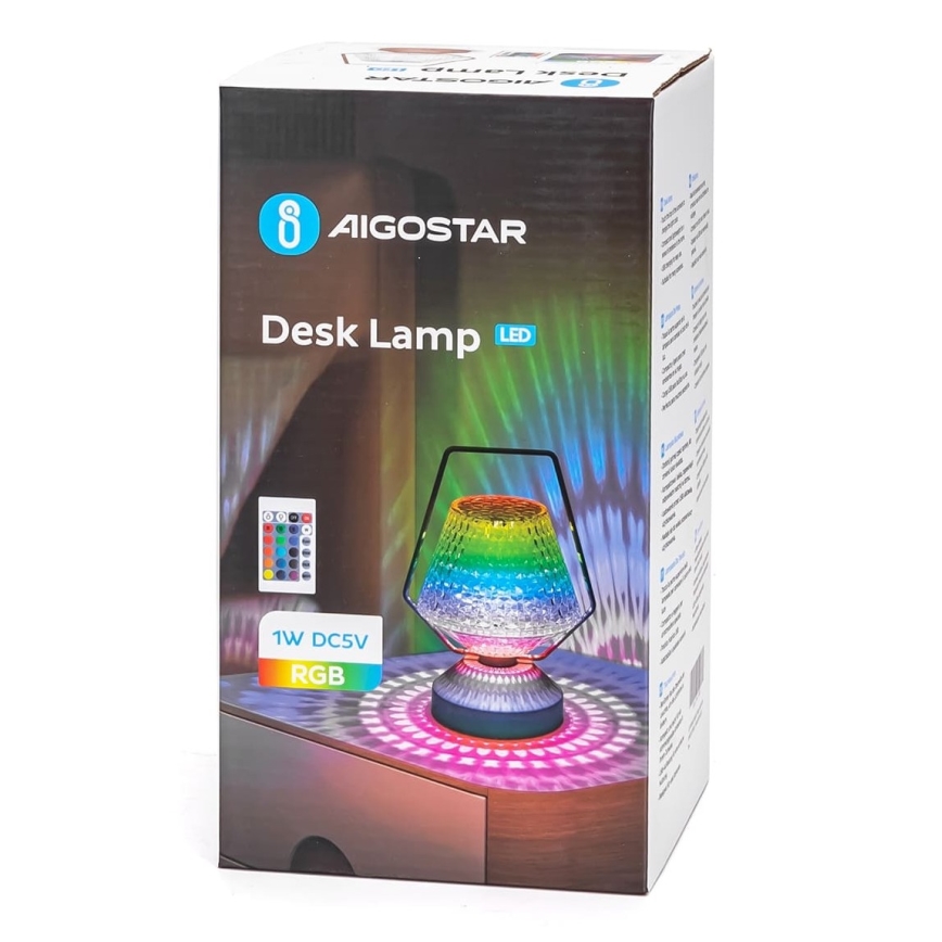 Aigostar - LED RGB регулируема презареждаема настолна лампа LED/1W/5V 1800mAh 20 см + дистанционно управление