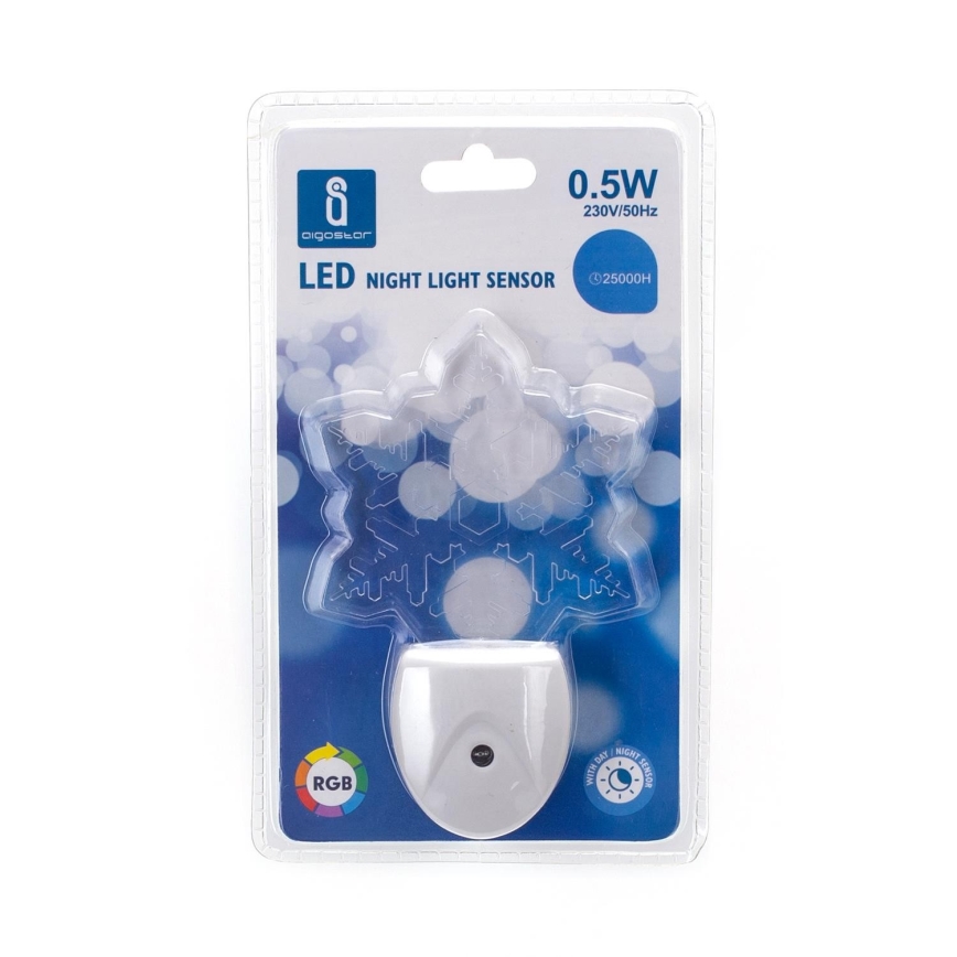 Aigostar - LED RGB Нощна лампа със сензор за здрач LED/0,5W/230V снежинка