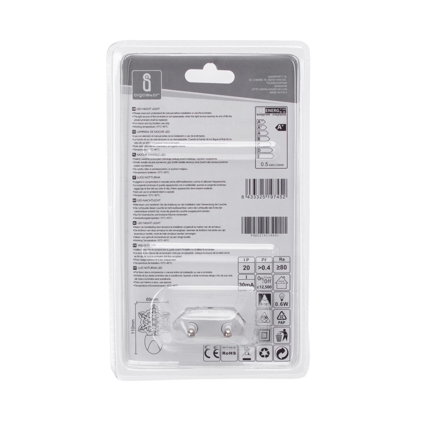 Aigostar - LED RGB Нощна лампа със сензор за здрач LED/0,5W/230V снежинка